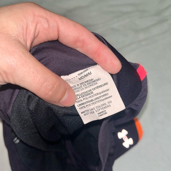 Under Armour Women's Purple Running Shorts with Neon Orange and Pink Accents - Picture 6 of 12